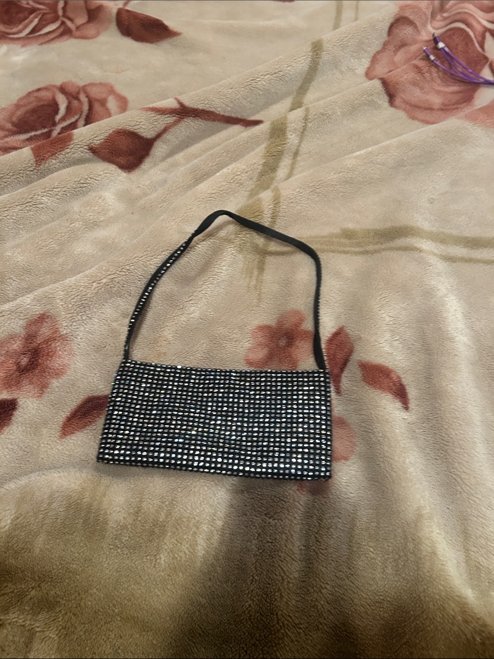 Black Crystal-Embellished Evening Shoulder Bag